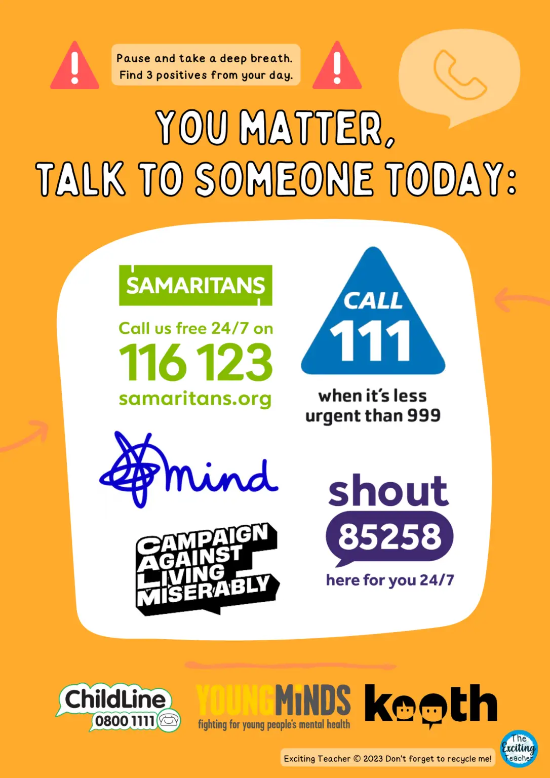 You matter to me, talk to someone today Signposting Risk Suicide Poster for School Staff by Exciting Teacher (1)