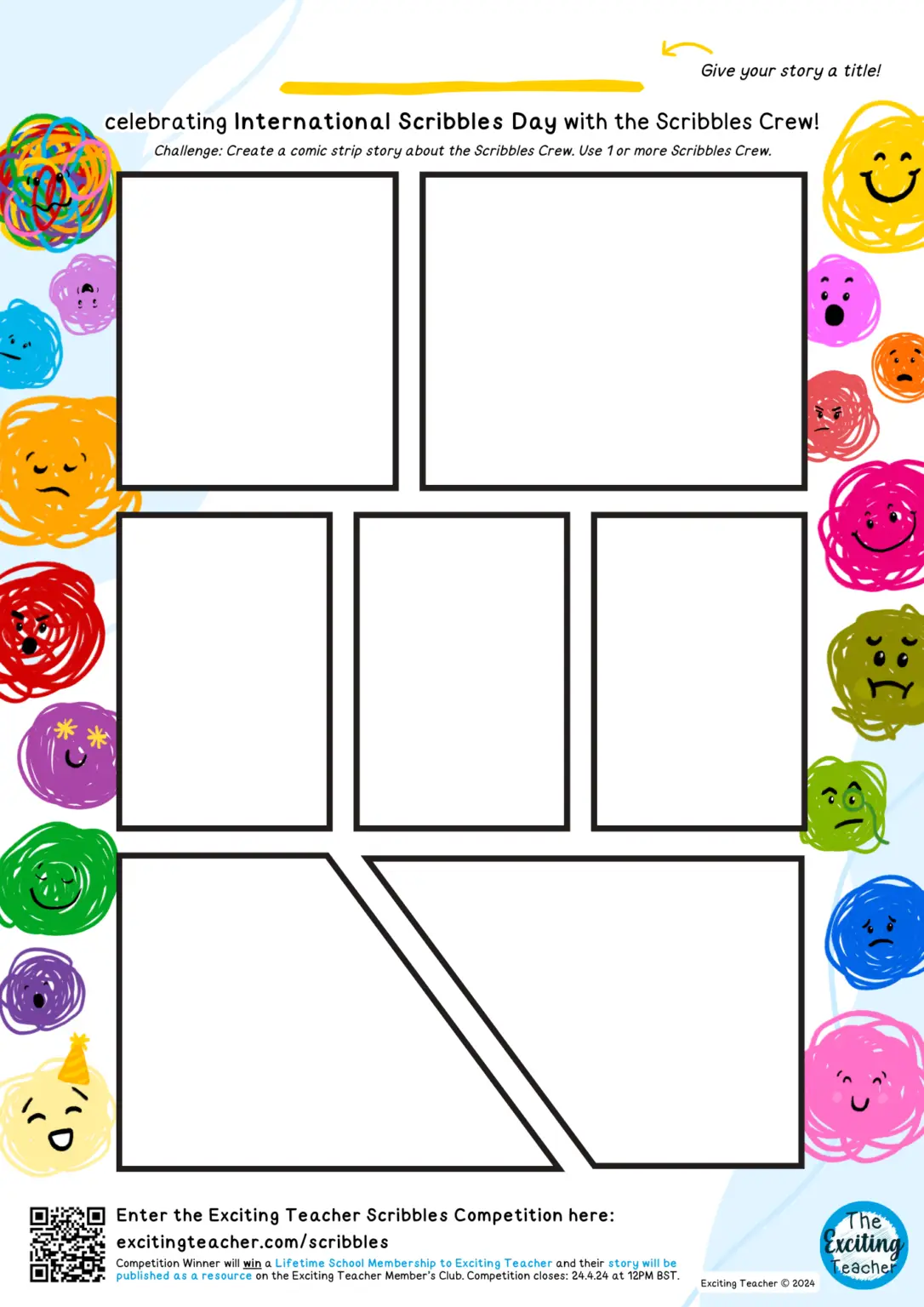 International Scribbles Day Exciting Teacher Drawing and Writing Competition Template with the Scribbles Crew